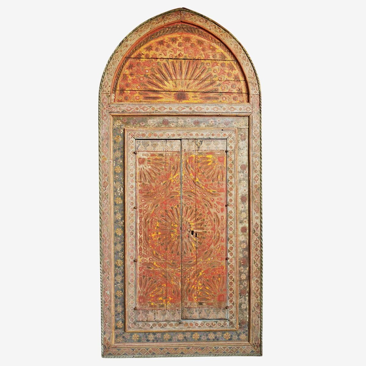 Antique Moroccan Painted Tall Window Mirror - Image 1