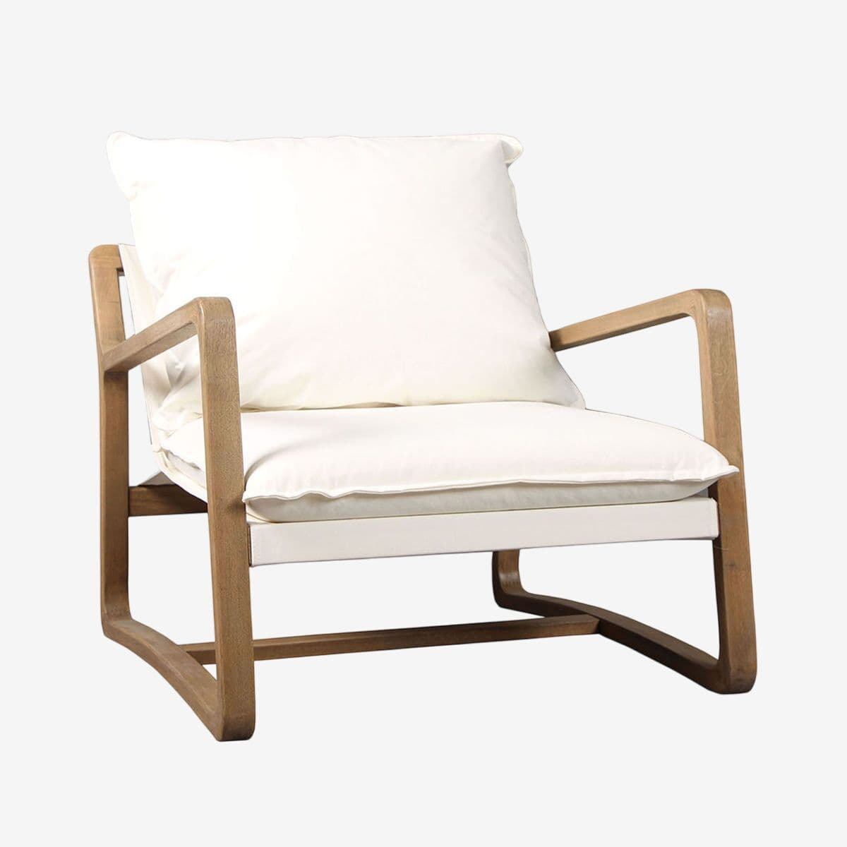 Oak & White Cotton Lounge Chair - Image 1