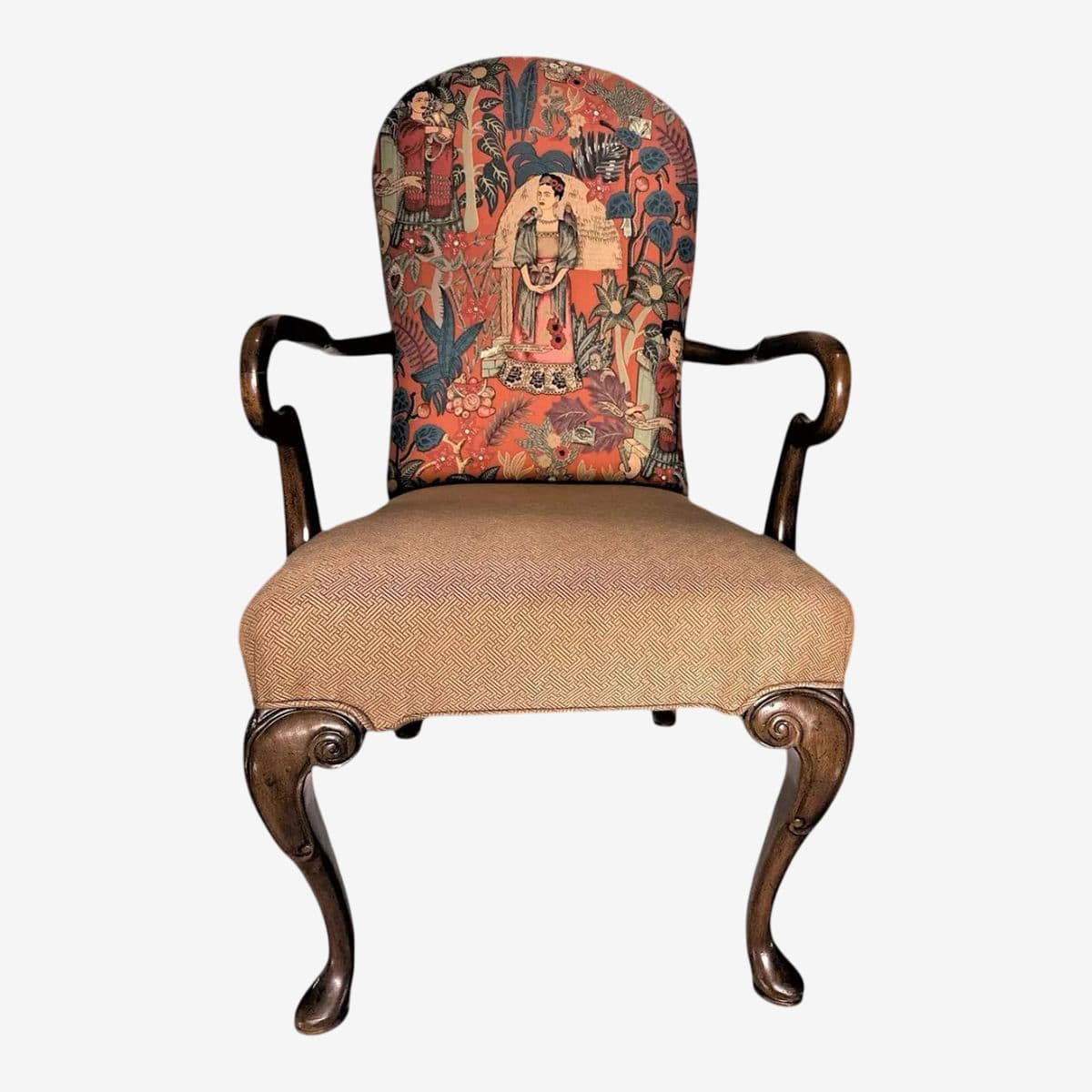 Vintage Schoonbeck/Henredon Armchair With ‘Frida’s Garden’ Chintz and Apricot Kravet Upholstery - Image 1