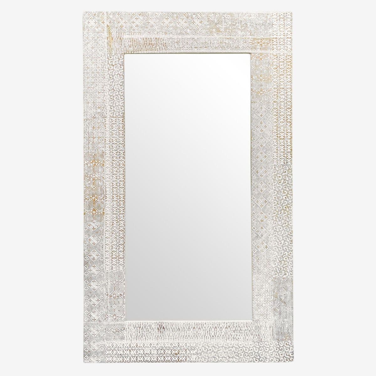Large White Umbuka Carved Mirror - Image 1