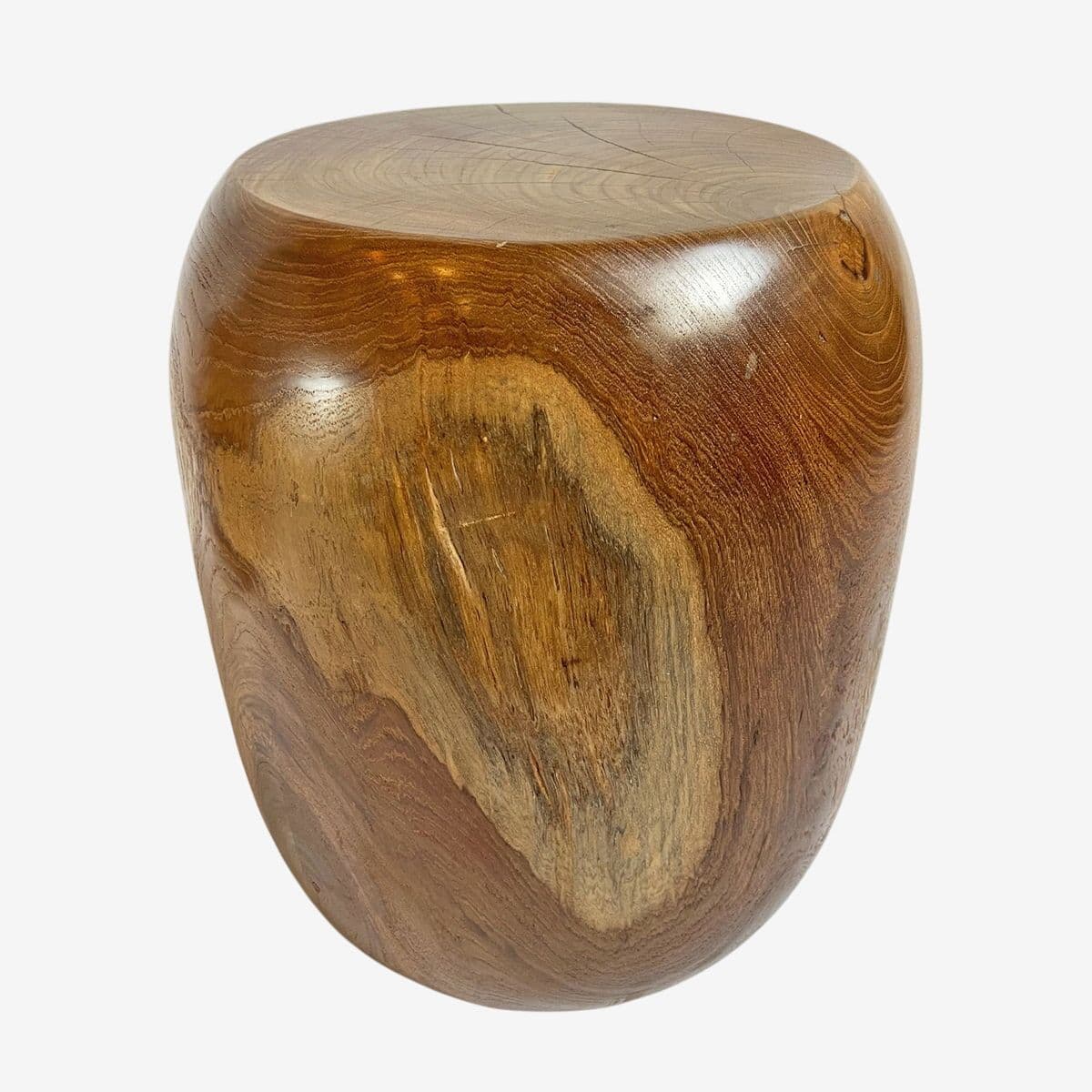 Polished Acacia Rounded Drum Stool Table - Image 1