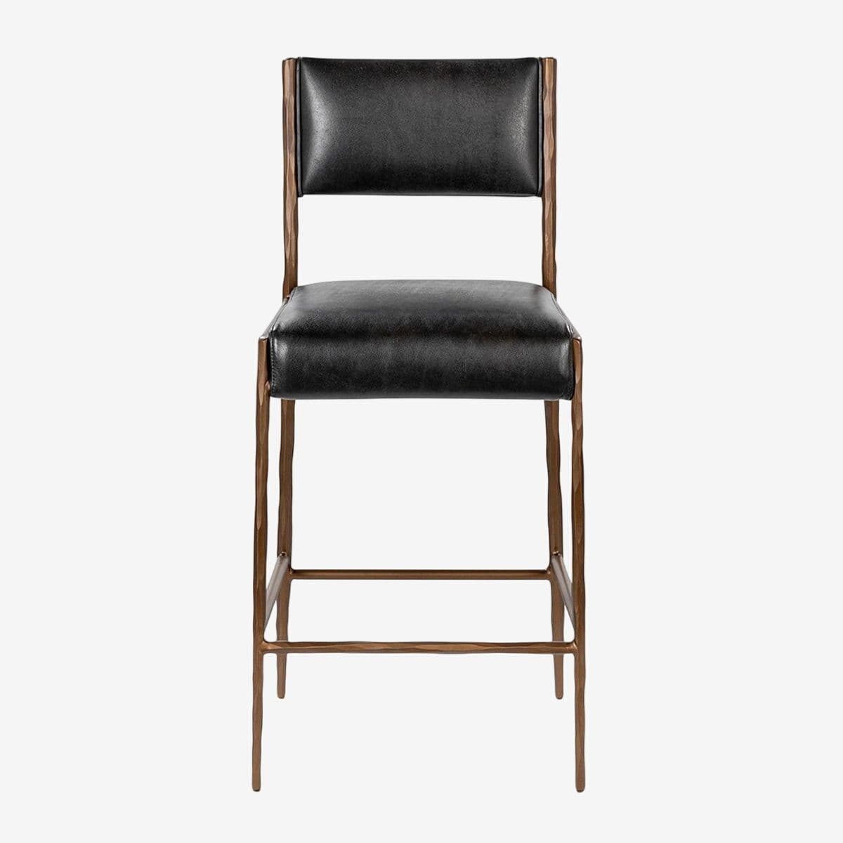 Black Leather & Bronze Counter Stool - Image 1