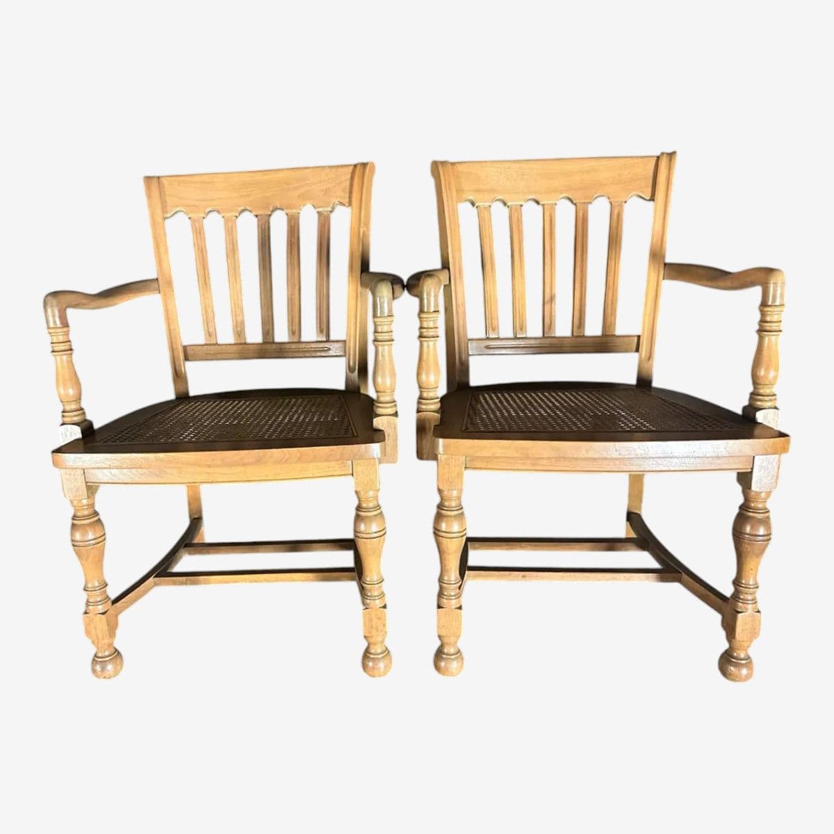 Cerused Walnut and Cane Chairs in a Mid 20th Century Spanish Style - a Pair - Image 1