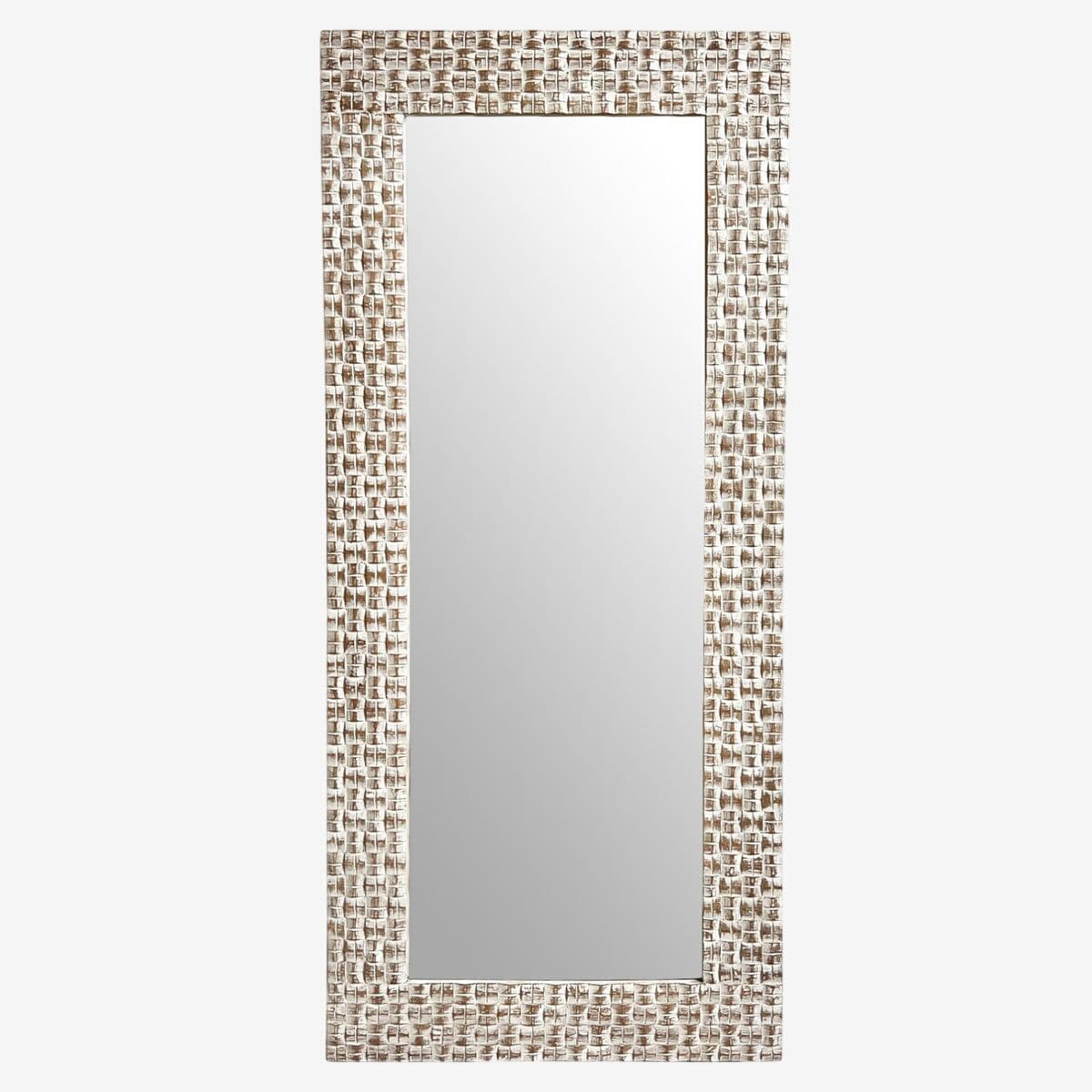 White Washed Wood Weave Full Mirror - Image 1
