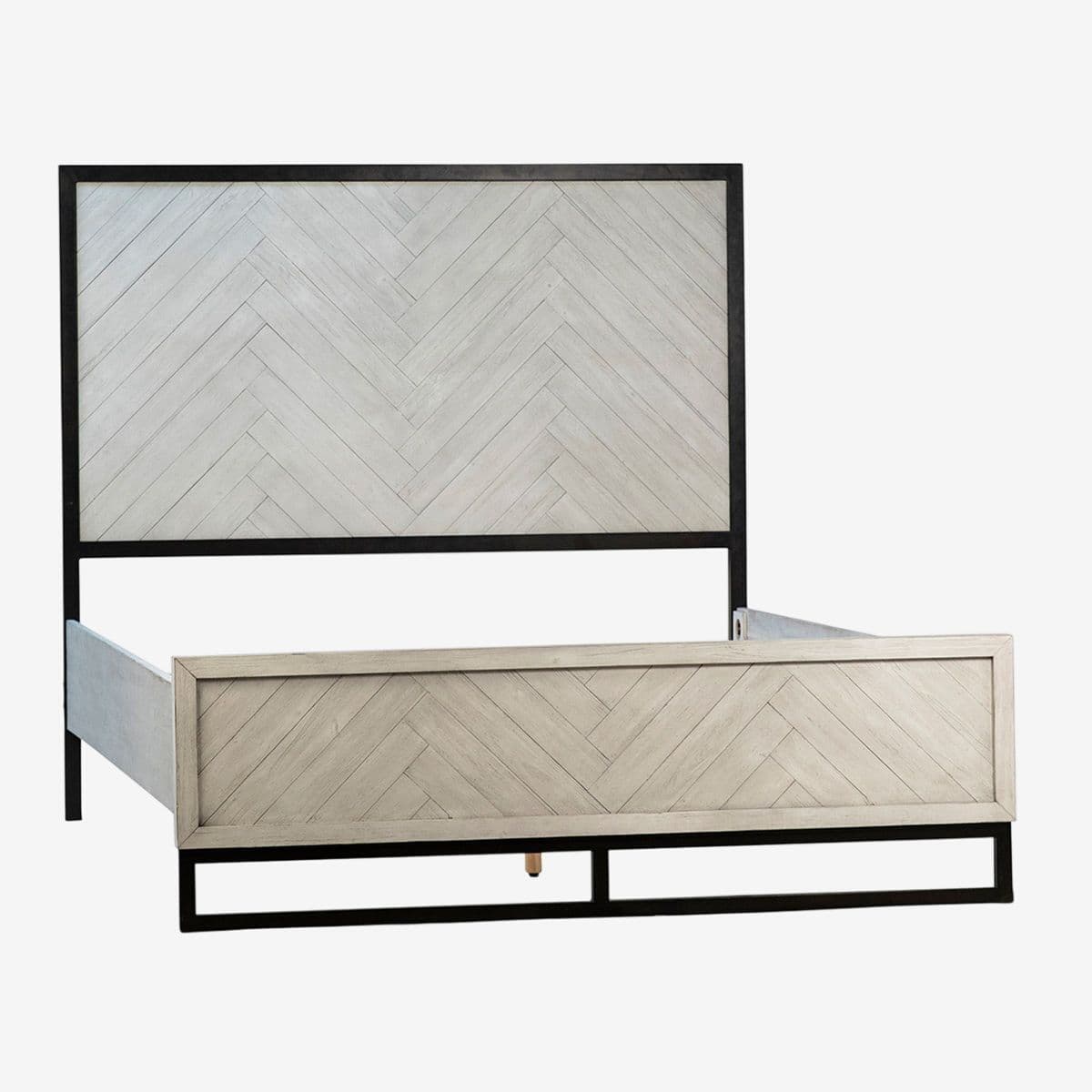Herringbone White Wash Queen Bed - Image 1
