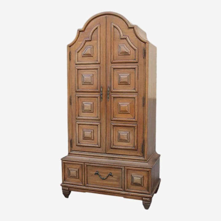 Thomasville Spanish Colonial Hollywood Regency Style Mid Century Oak Armoire - Vintage 1960s - Image 1