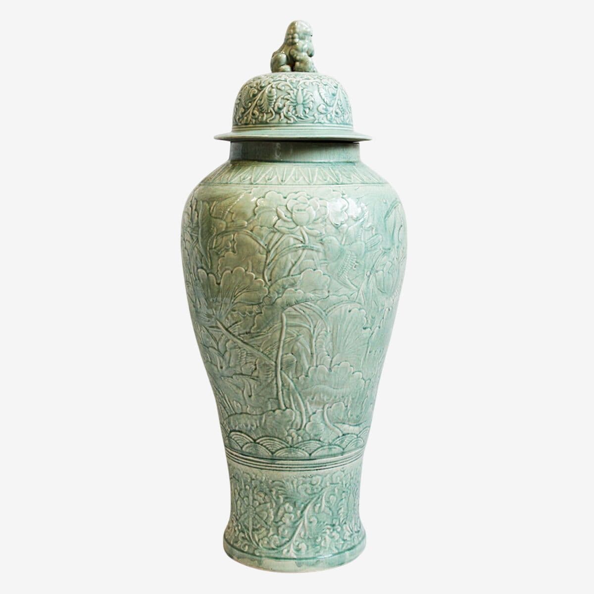 Pale Green Tall Porcelain Urn - Image 1
