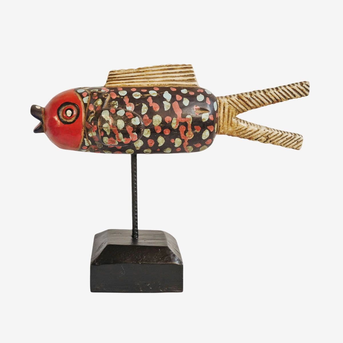 Mali Wood Bozo Fish Puppet on Stand - Image 1