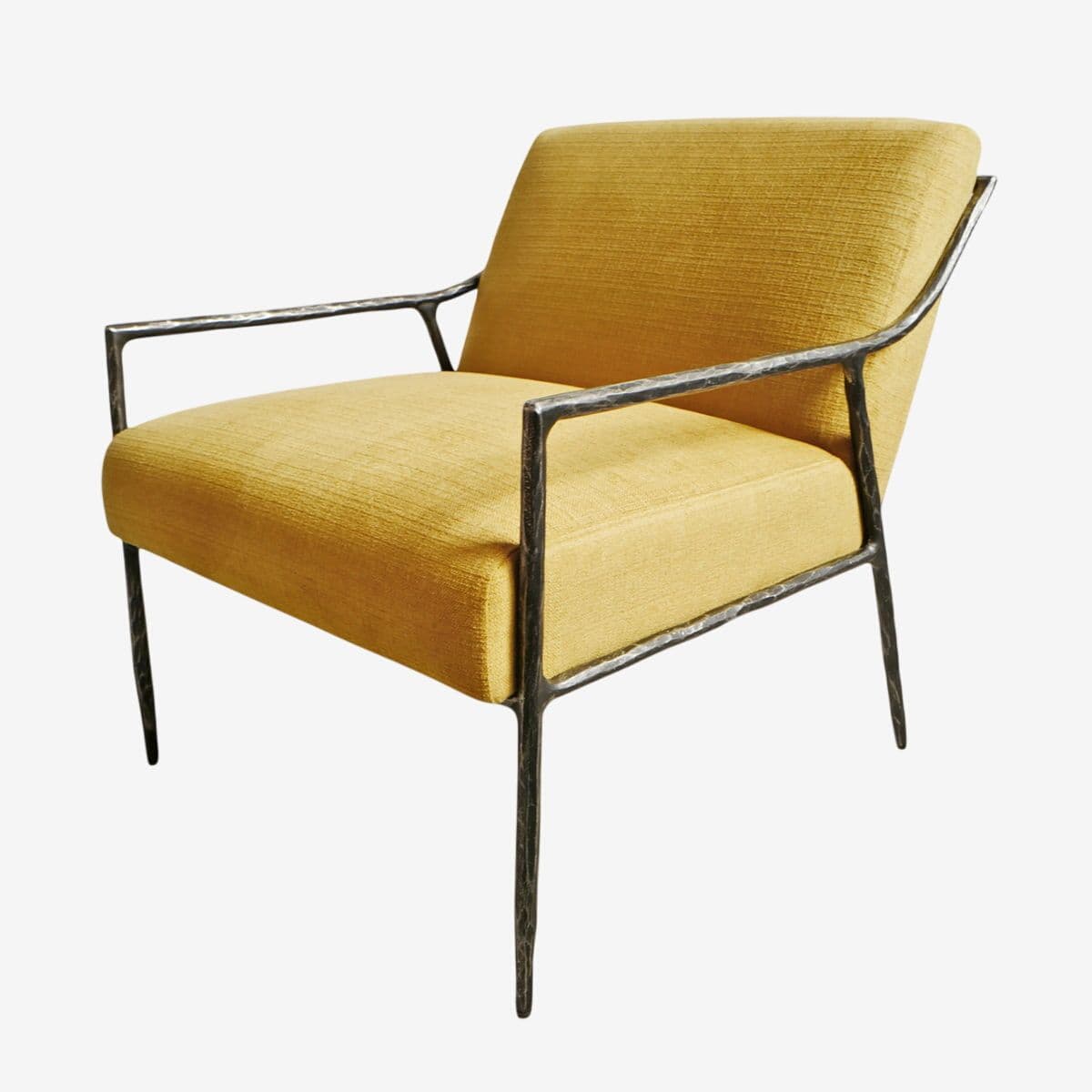 Modern Hammered Iron & Mustard Yellow Accent Chair - Image 1