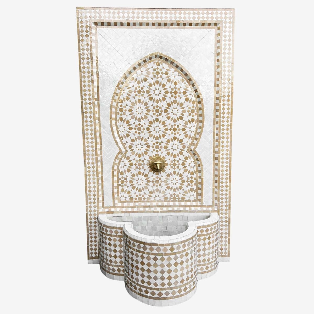Outdoor White & Tan Mosaic Wall Fountain - Image 1