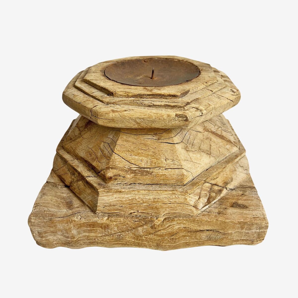 Sun Bleached Teak Column Candle Stand - Image 1