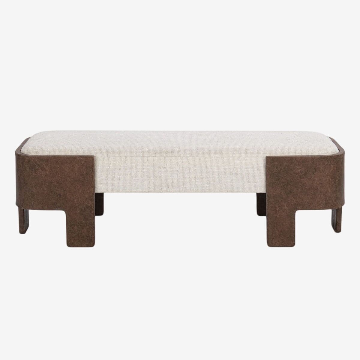 Brown Leather & Cream Oval Bench - Image 1