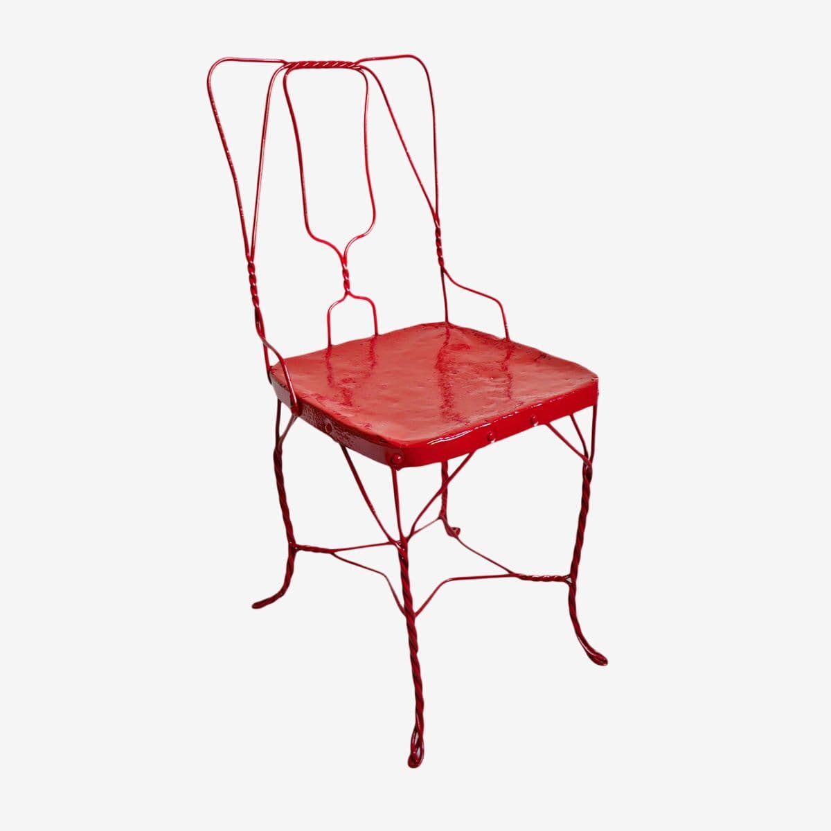 Vintage Cherry Red Iron Chair - Image 1