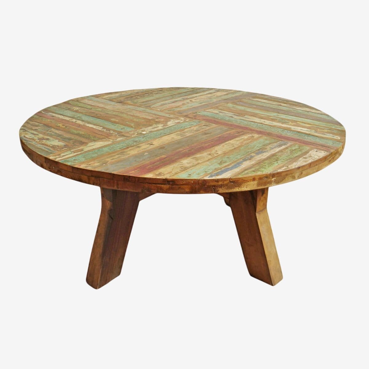 Salvaged Round Boat Wood Coffee Table - Image 1