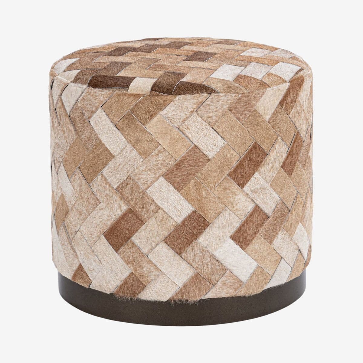 Braided Natural Hide Round Stool - Image 1
