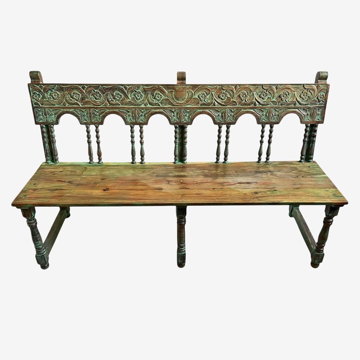 Vintage Colonial Green Bench - Image 1