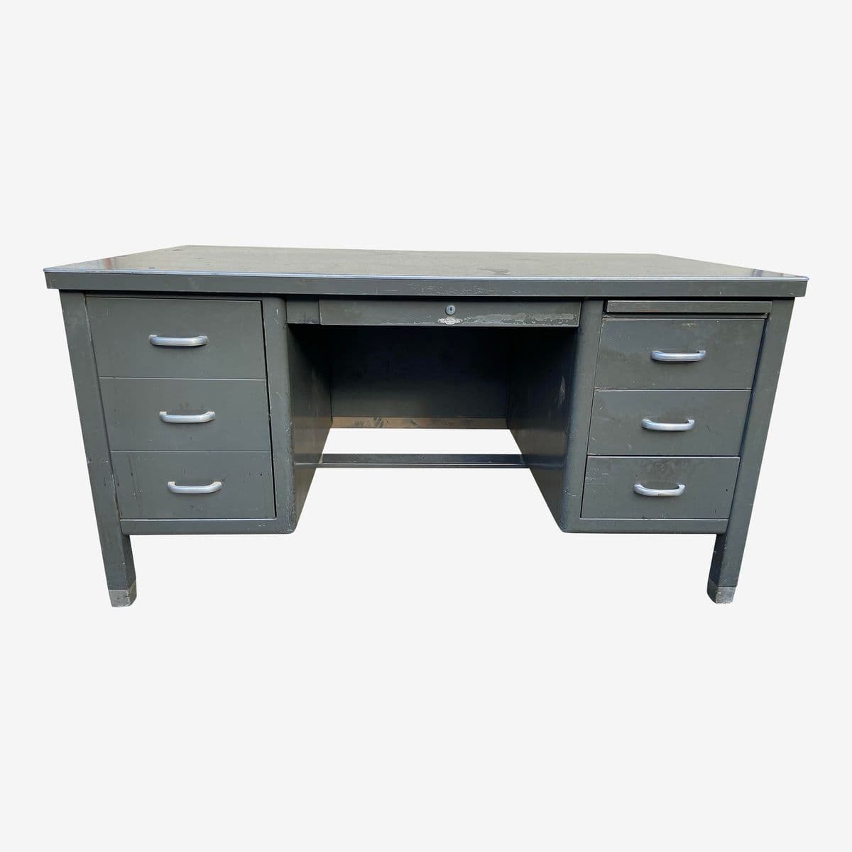 1940s Vintage Mid Century Modern Metal Tanker Desk - Image 1