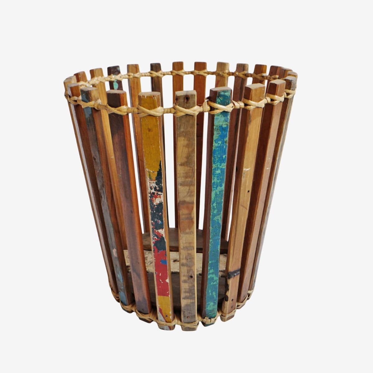 Salvaged Boat Wood Basket Medium - Image 1