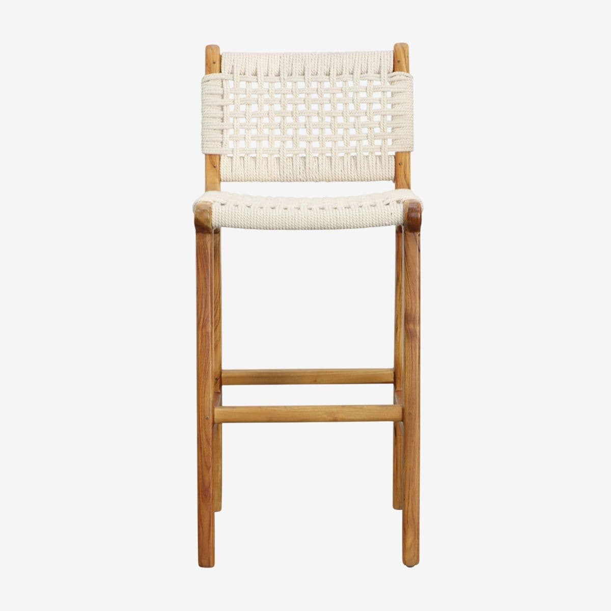 White Rope & Teak Counter Stool - Image 1