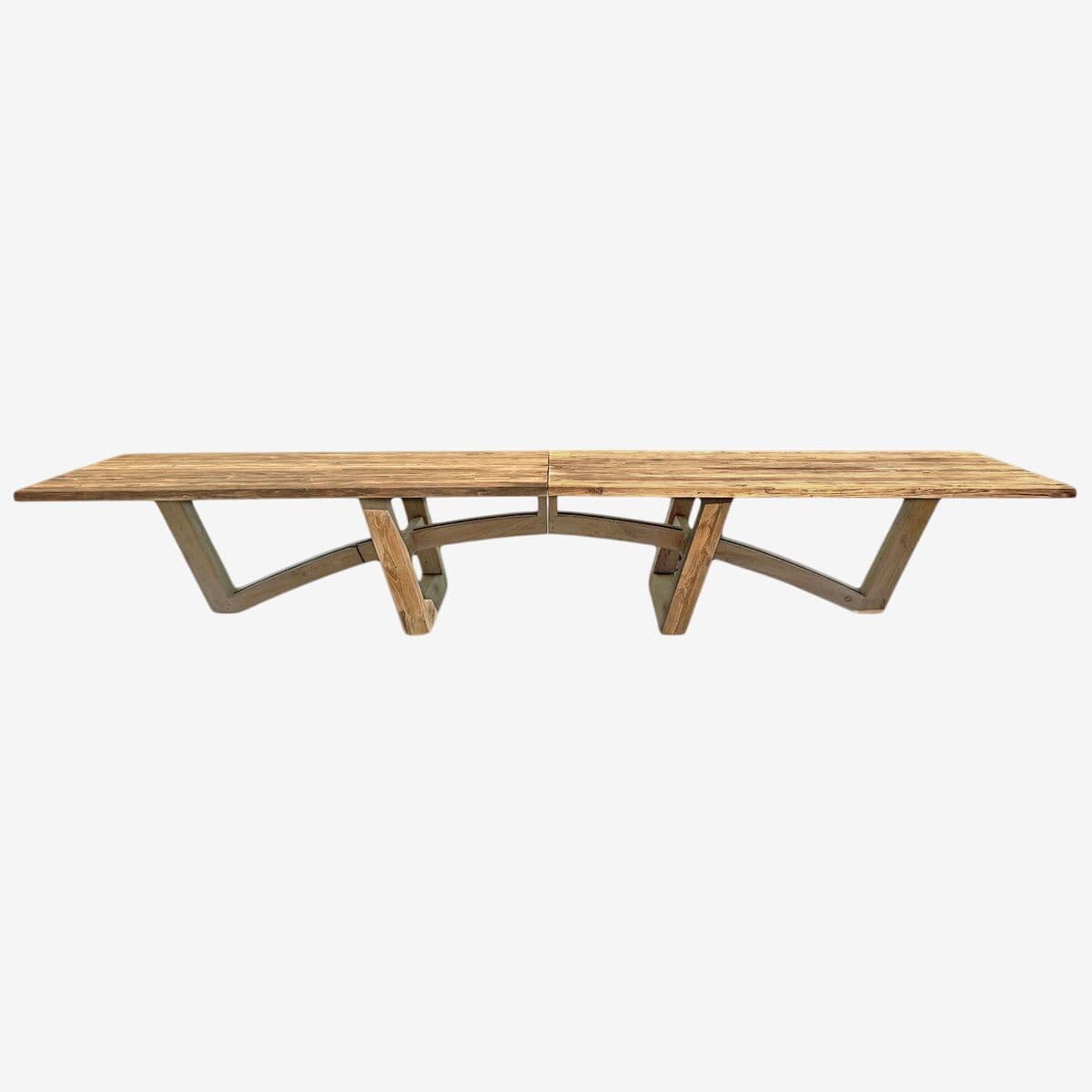 XL Teak Bow Trestle Outdoor Dining Table - Image 1