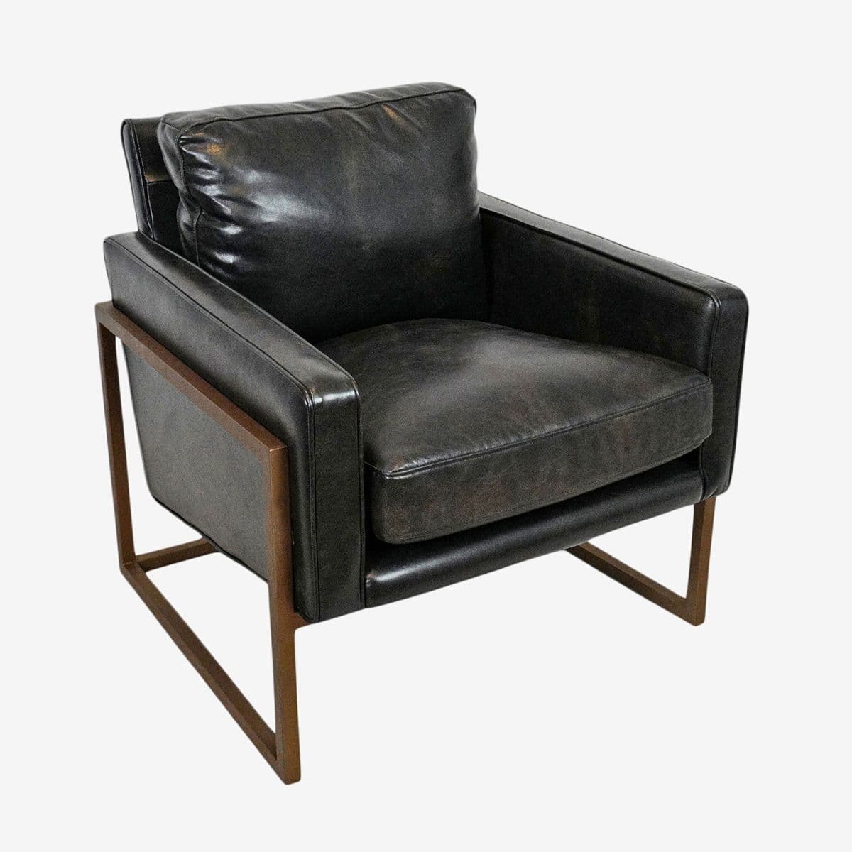 Piper Black Leather & Bronze Club Chair - Image 1