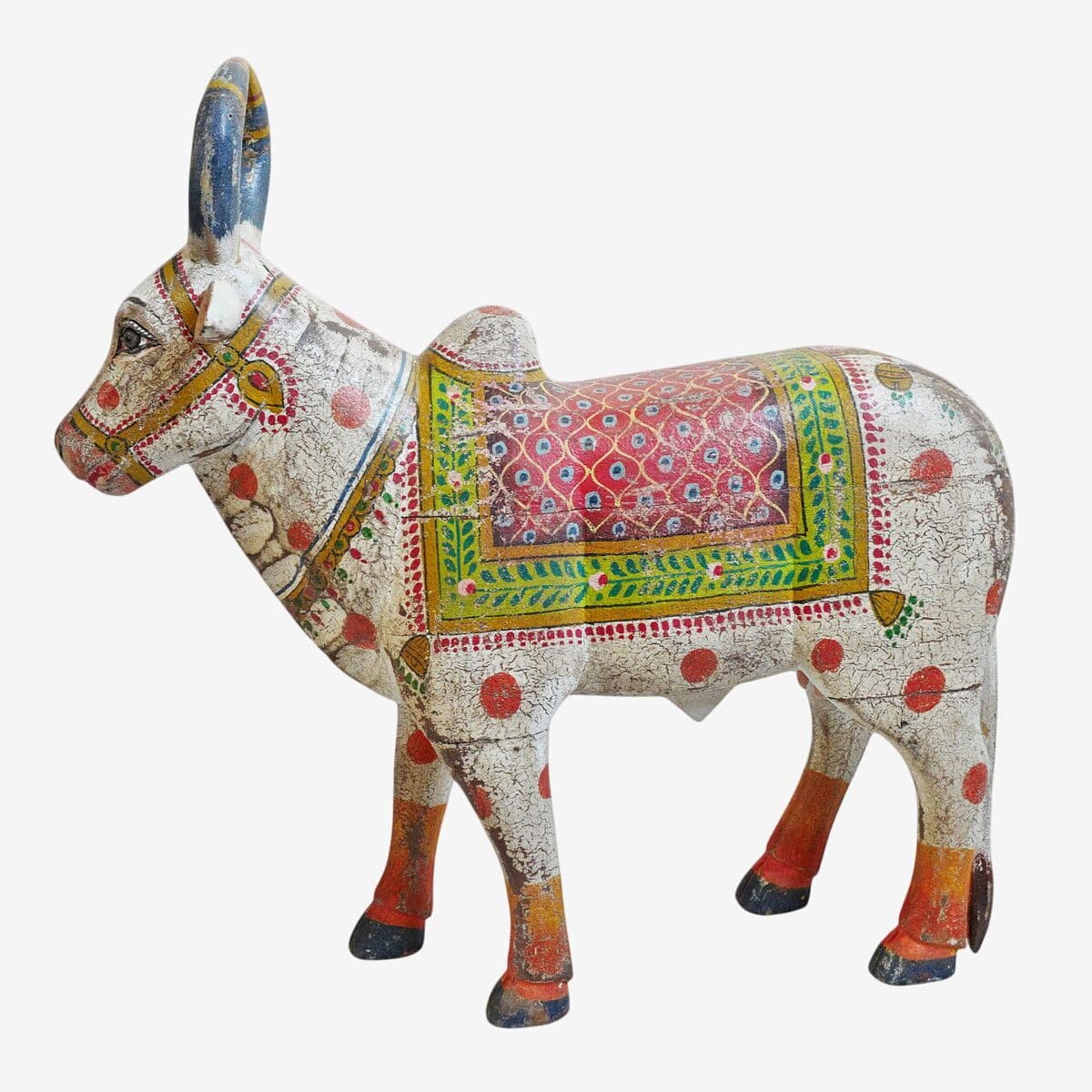 Vintage Wood Painted Brahma Cow - Image 1