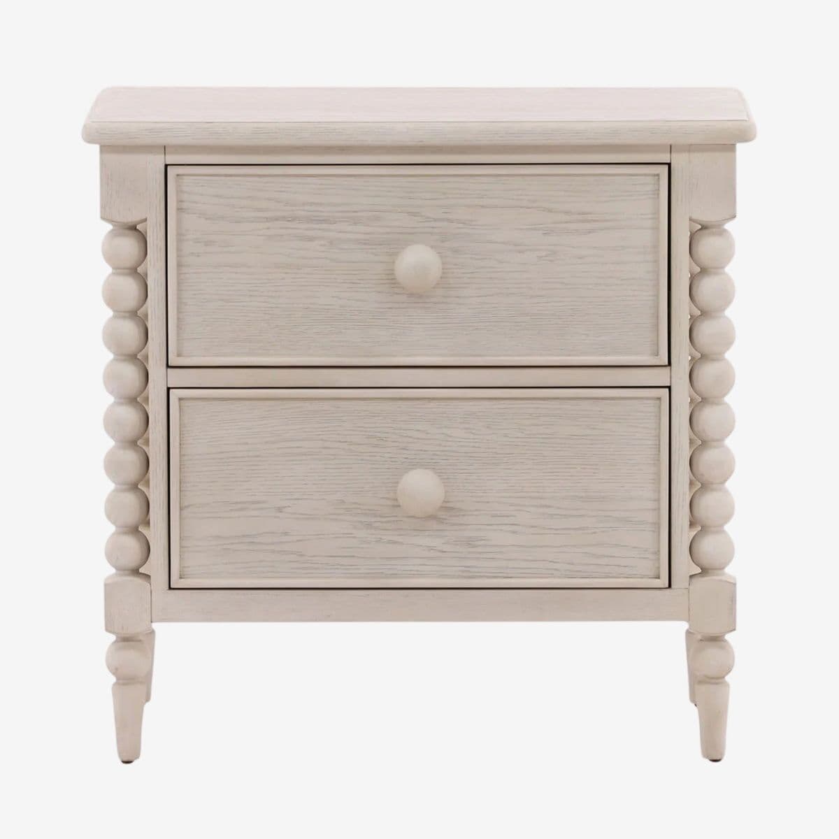 White Wash Ball Leg Two-Drawer Nightstand - Image 1