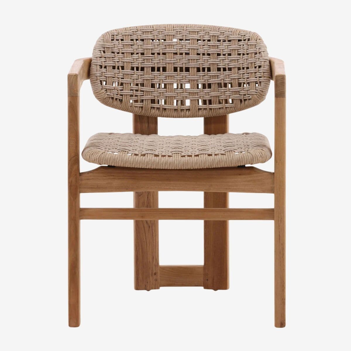 Latte Faux Wicker & Teak Outdoor Dining Chair - Image 1