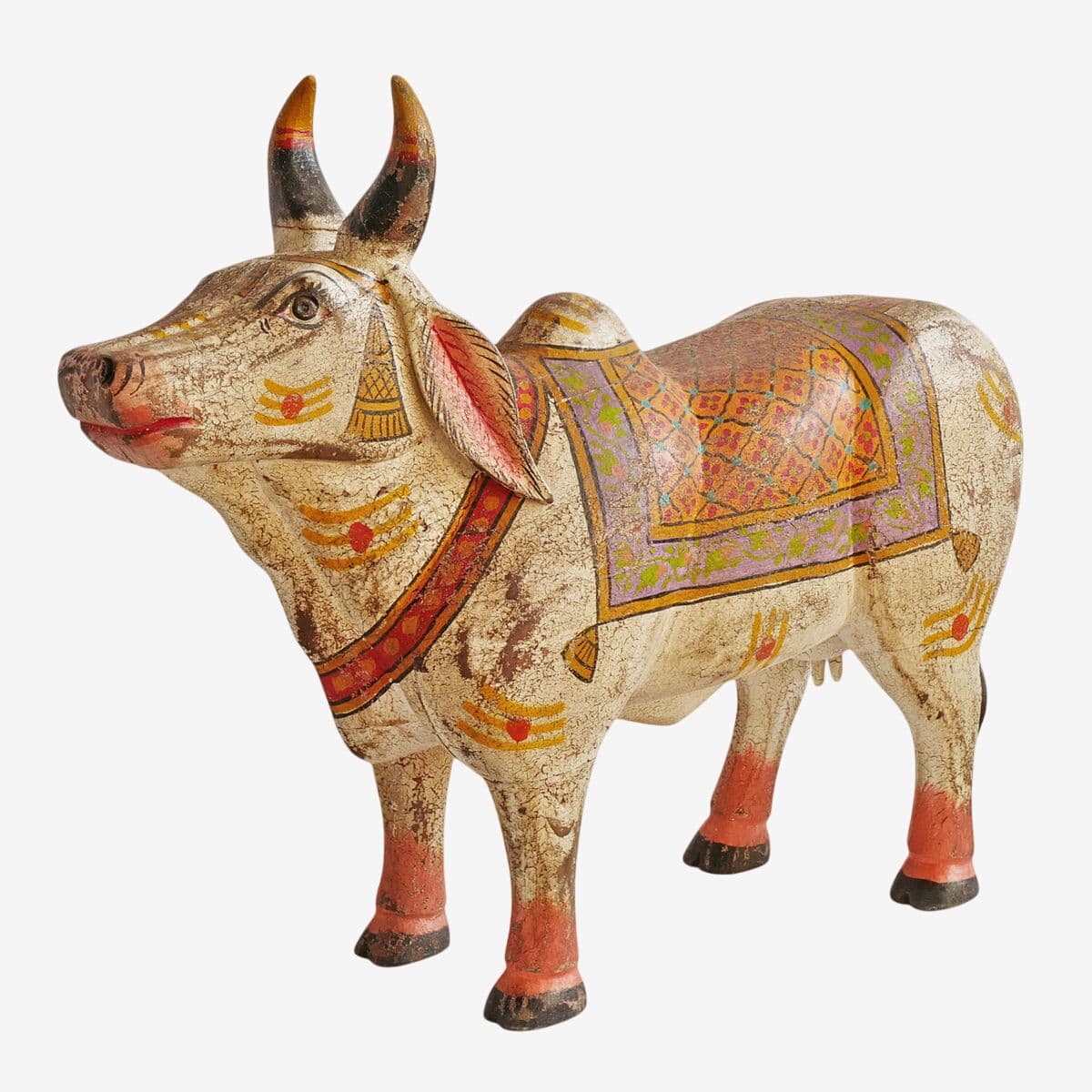 Vintage Wood Painted Brahma Cow - Image 1