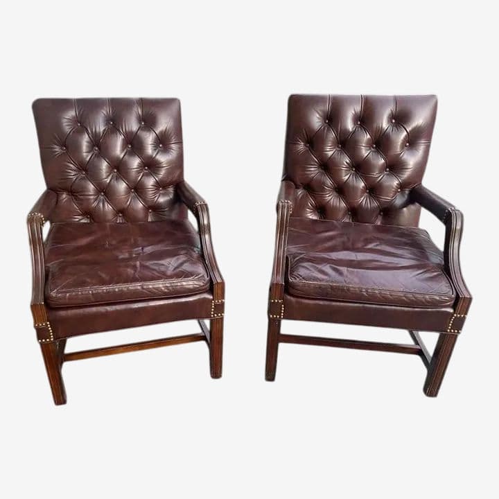 Leather Tufted Gainsborough Chairs by Leathercraft of Conover, North Carolina - a Pair - Image 1