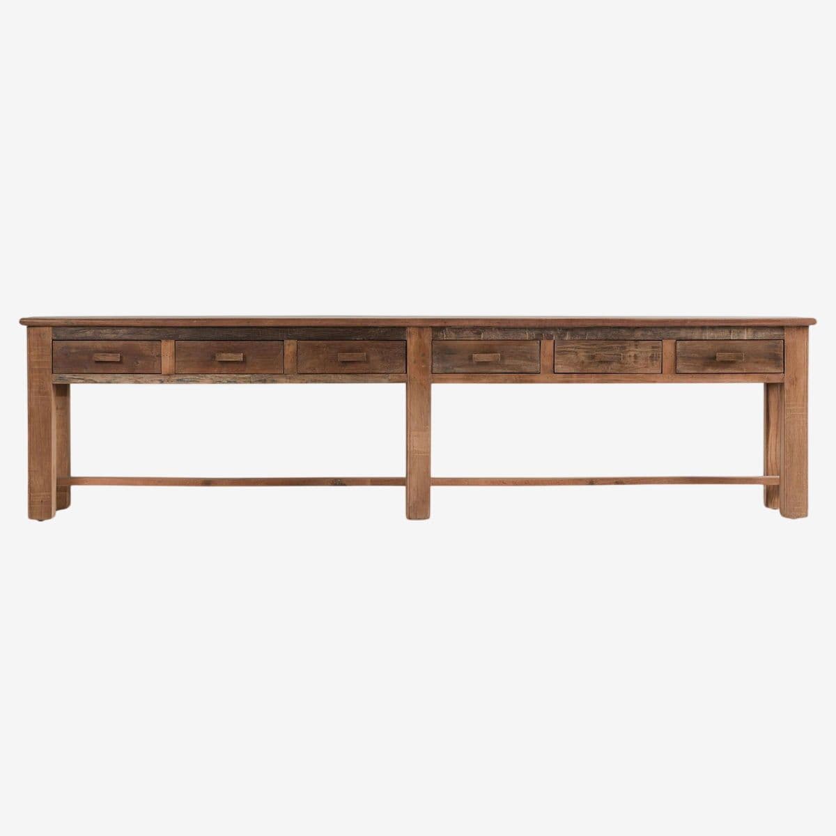 Long Farmhouse Salvaged Six-Drawer Console - Image 1