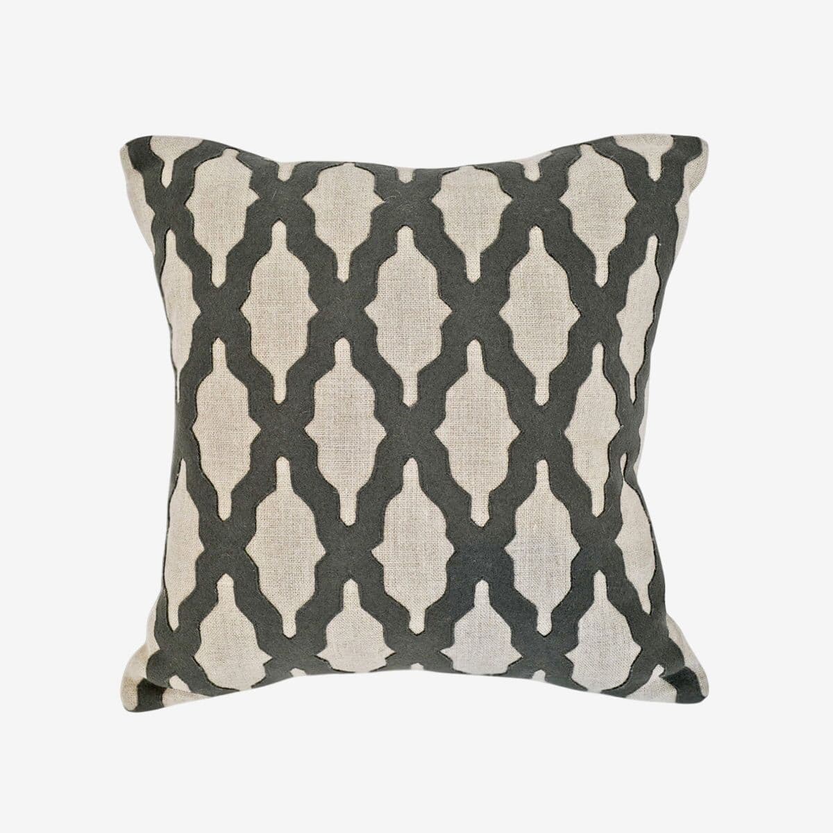 Grey Moorish Embroidered & Linen Pillow - Image 1