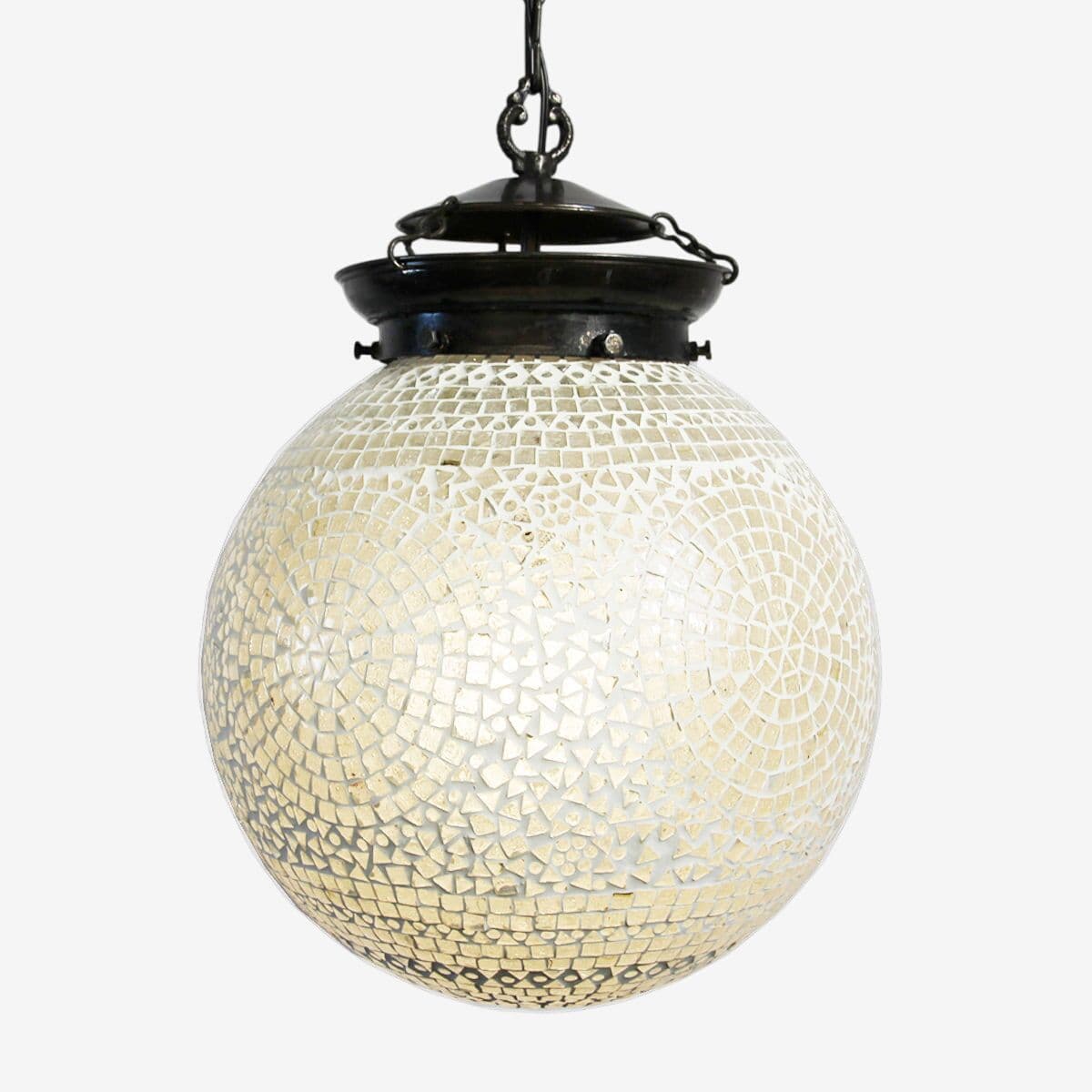 White Mosaic Globe Lantern Large - Image 1