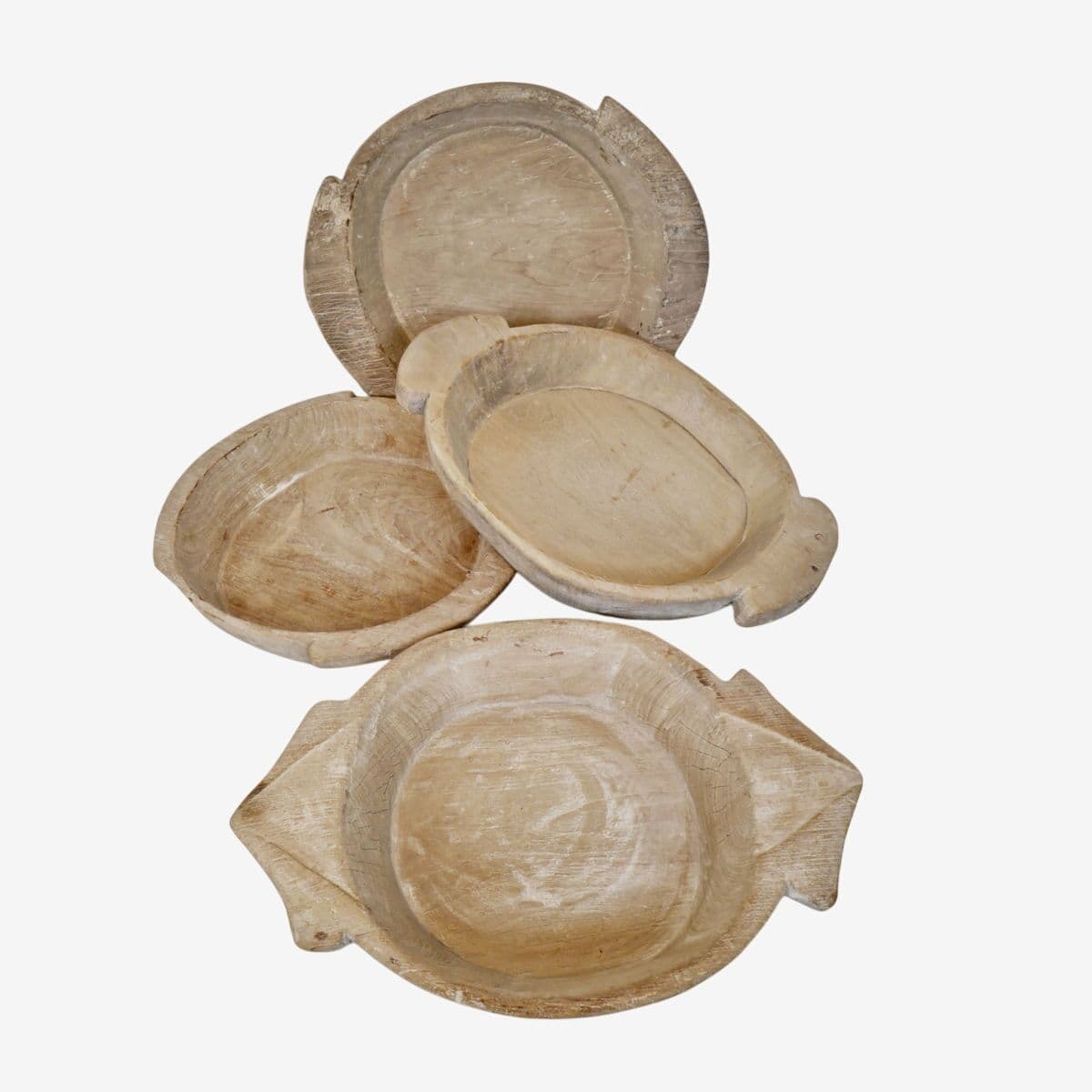 Vintage White Wash Wood Bowl - Image 1