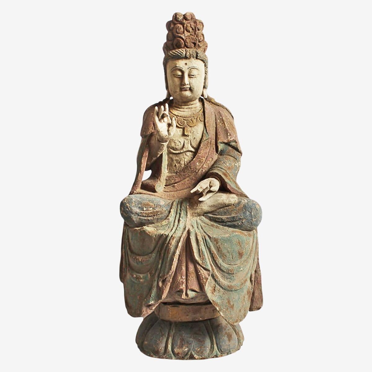 Antique Sitting Quan Yin Wood Statue - Image 1