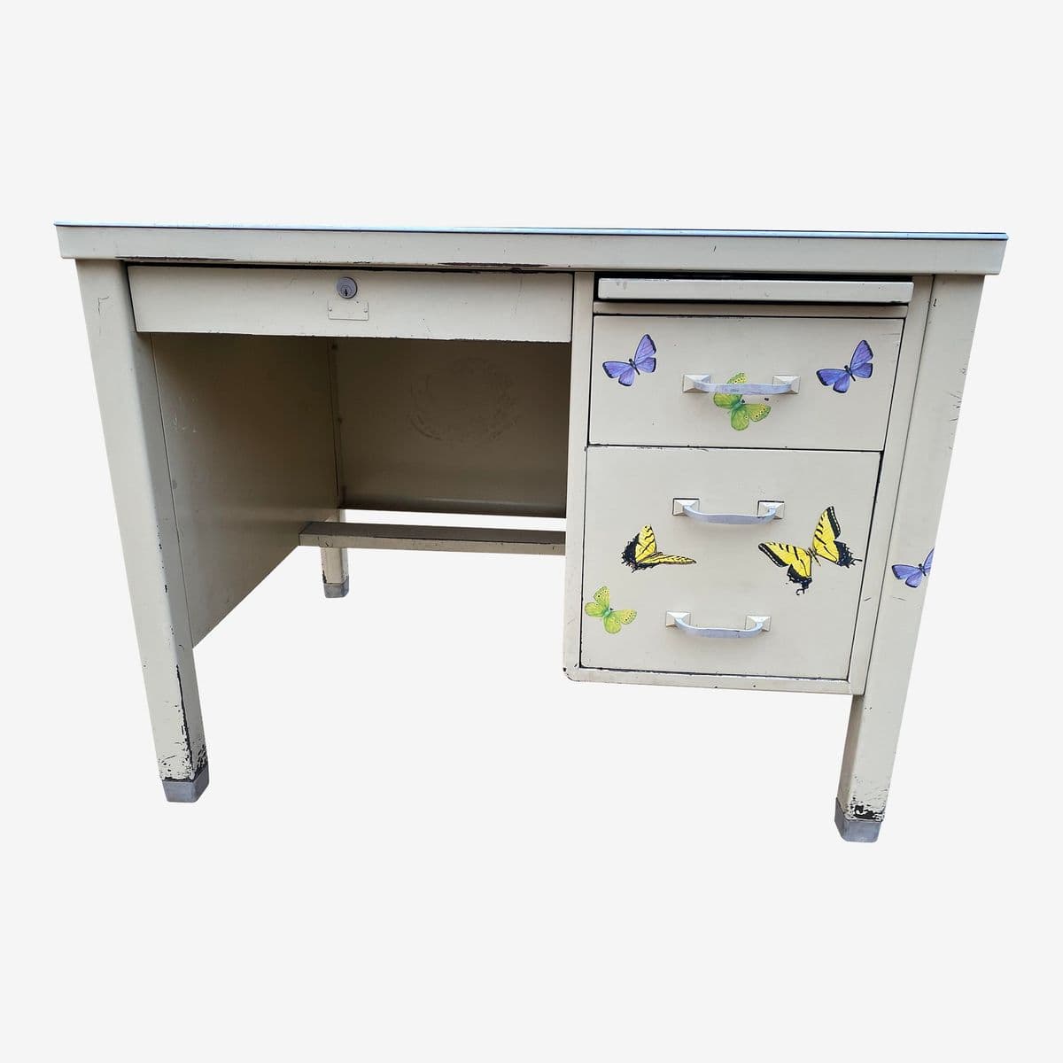 1950s Vintage Metal Tanker Desk Shabby Chic Style - Image 1