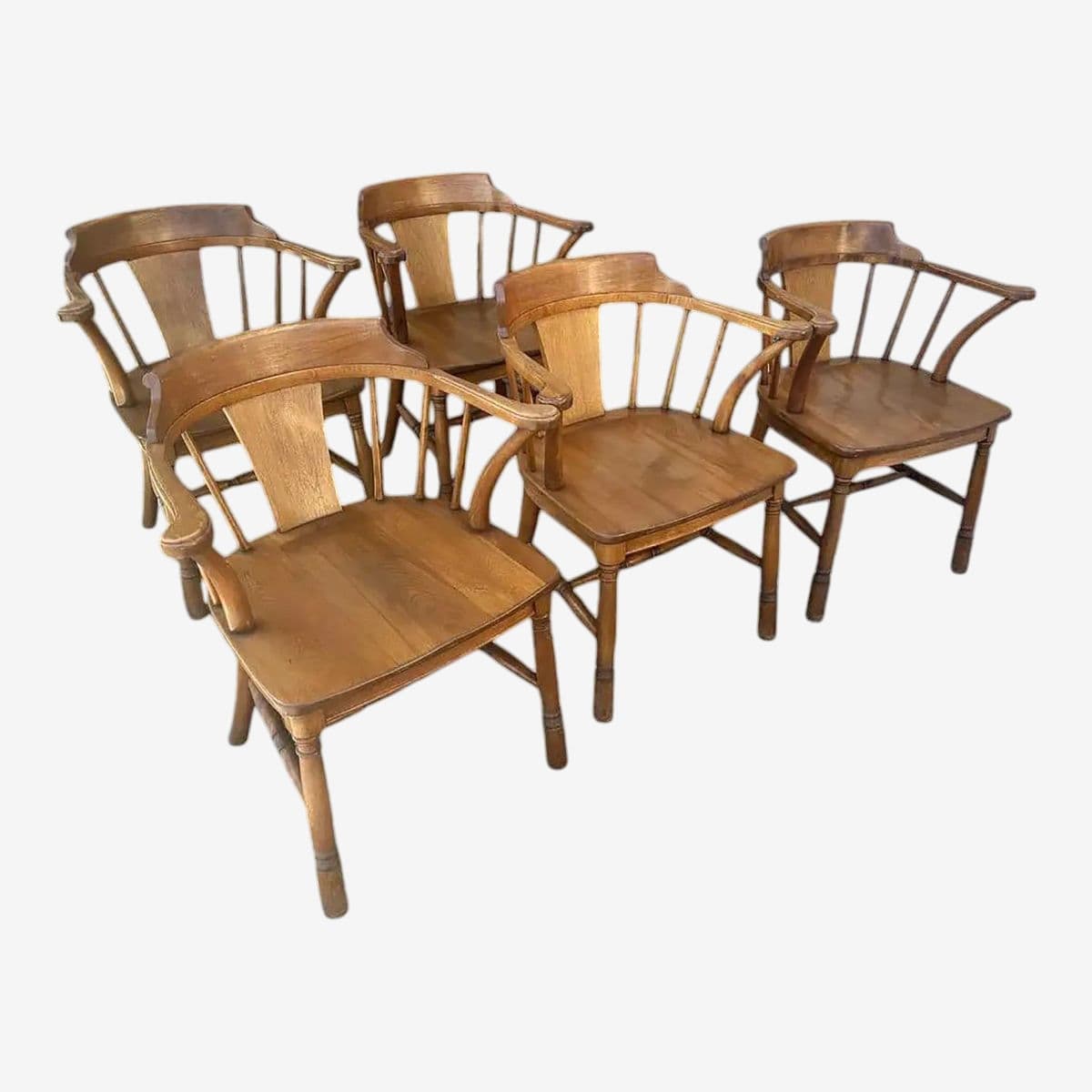 Antique Stickley Brothers Grand Rapids Solid Walnut Pub Style Dining Chairs - Set of 5 - Image 1