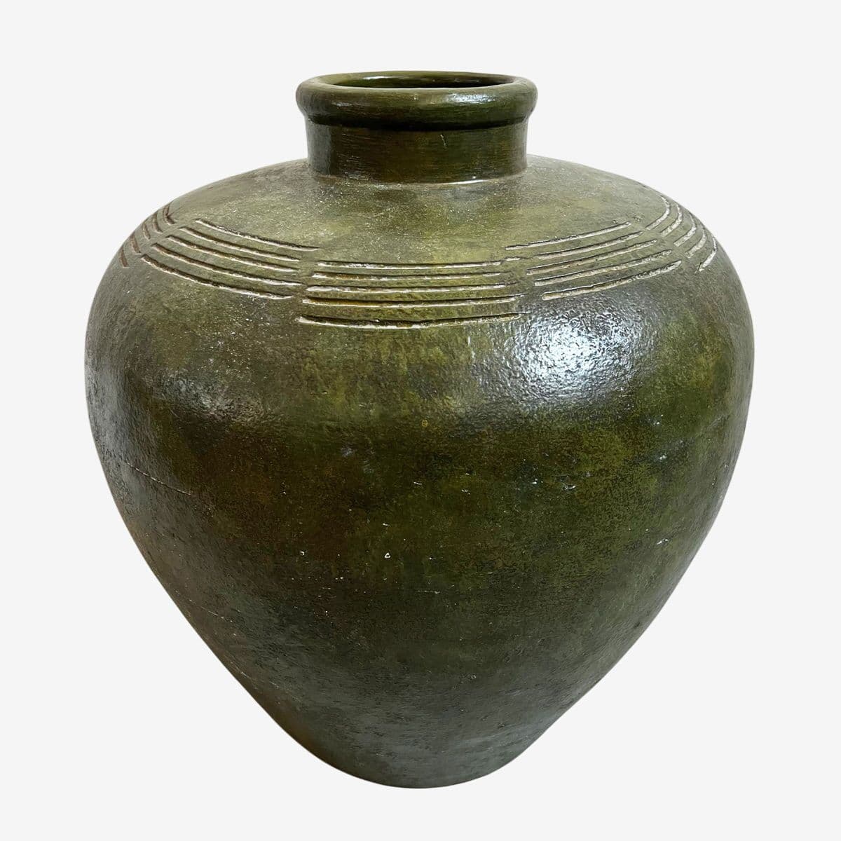 Antique Moss Green Ceramic Vase - Image 1