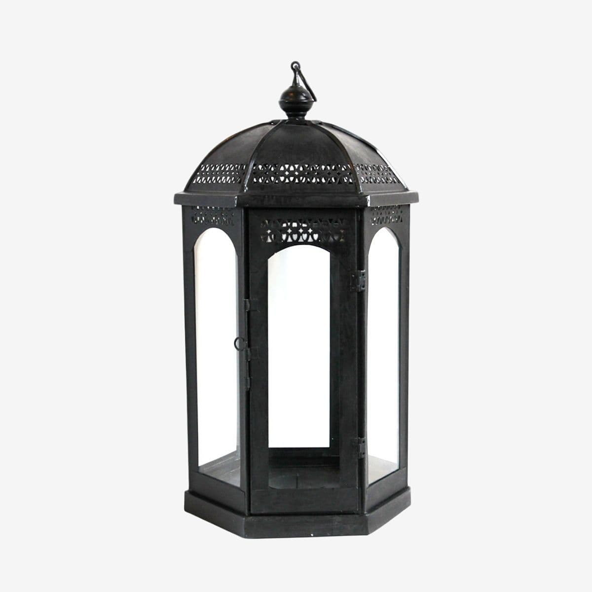 Ball Top Black Iron Floor Lantern Small - Image 1