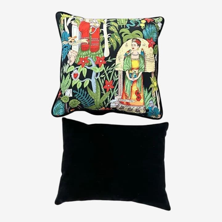 'Frida's Garden' Fabric and Black Velvet Pillow Set - Image 1