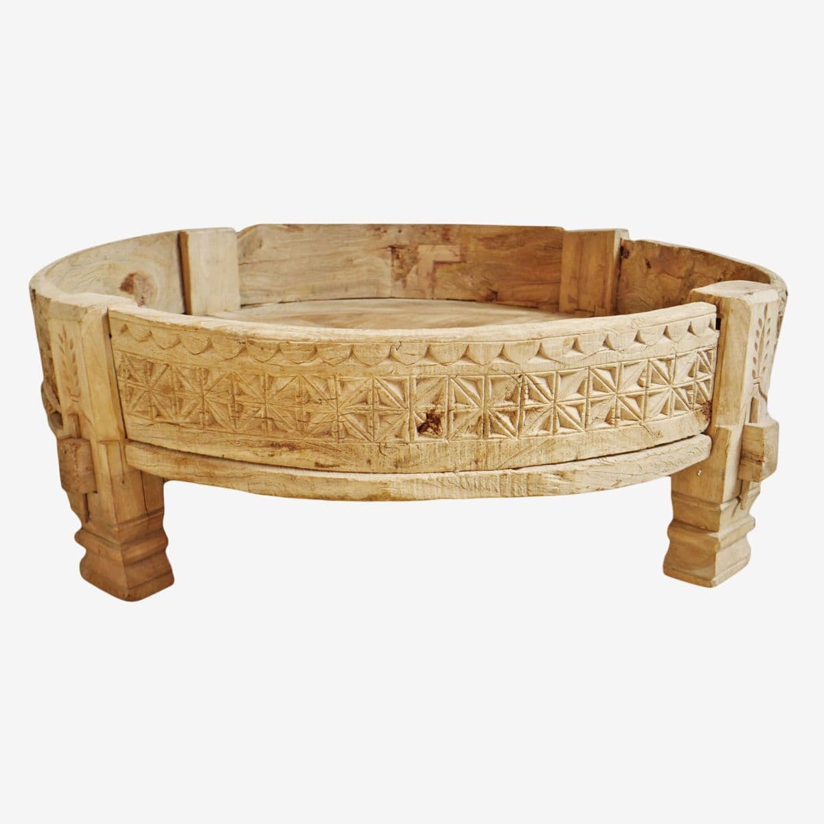 Vintage Chakki Grinder Wood Ottoman - Image 1