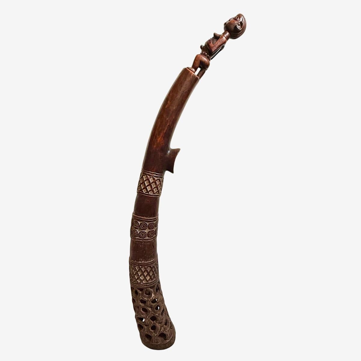 Old Bamileke Large Wood Carved Horn - Image 1