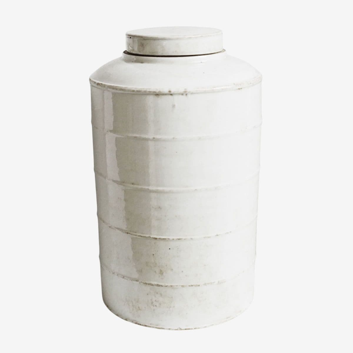 Vintage White Ceramic Jar W/ Lid Large - Image 1