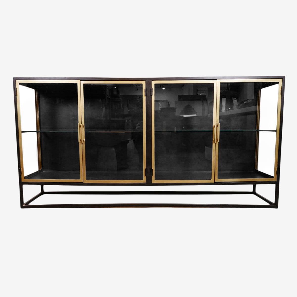 Brass & Black Glass Door Sideboard - Image 1