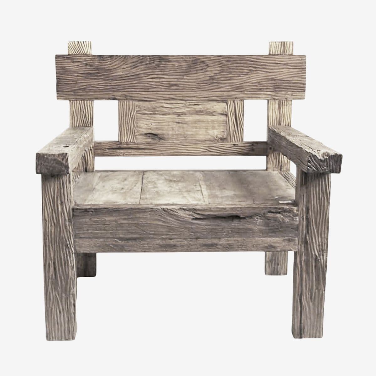 Outdoor Grey Teak Railway Wood Chair - Image 1