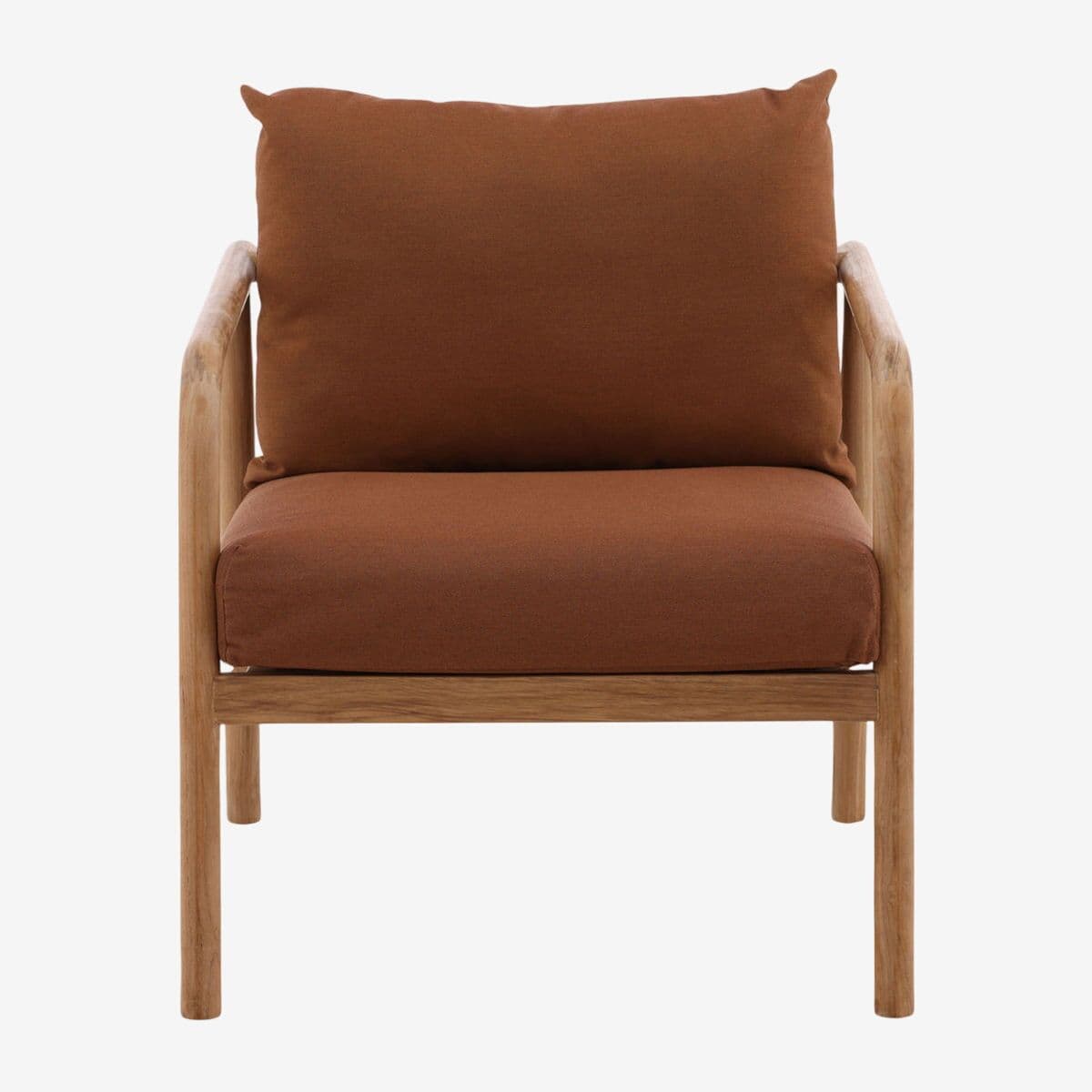 Outdoor Rust Cushion Teak Chair - Image 1