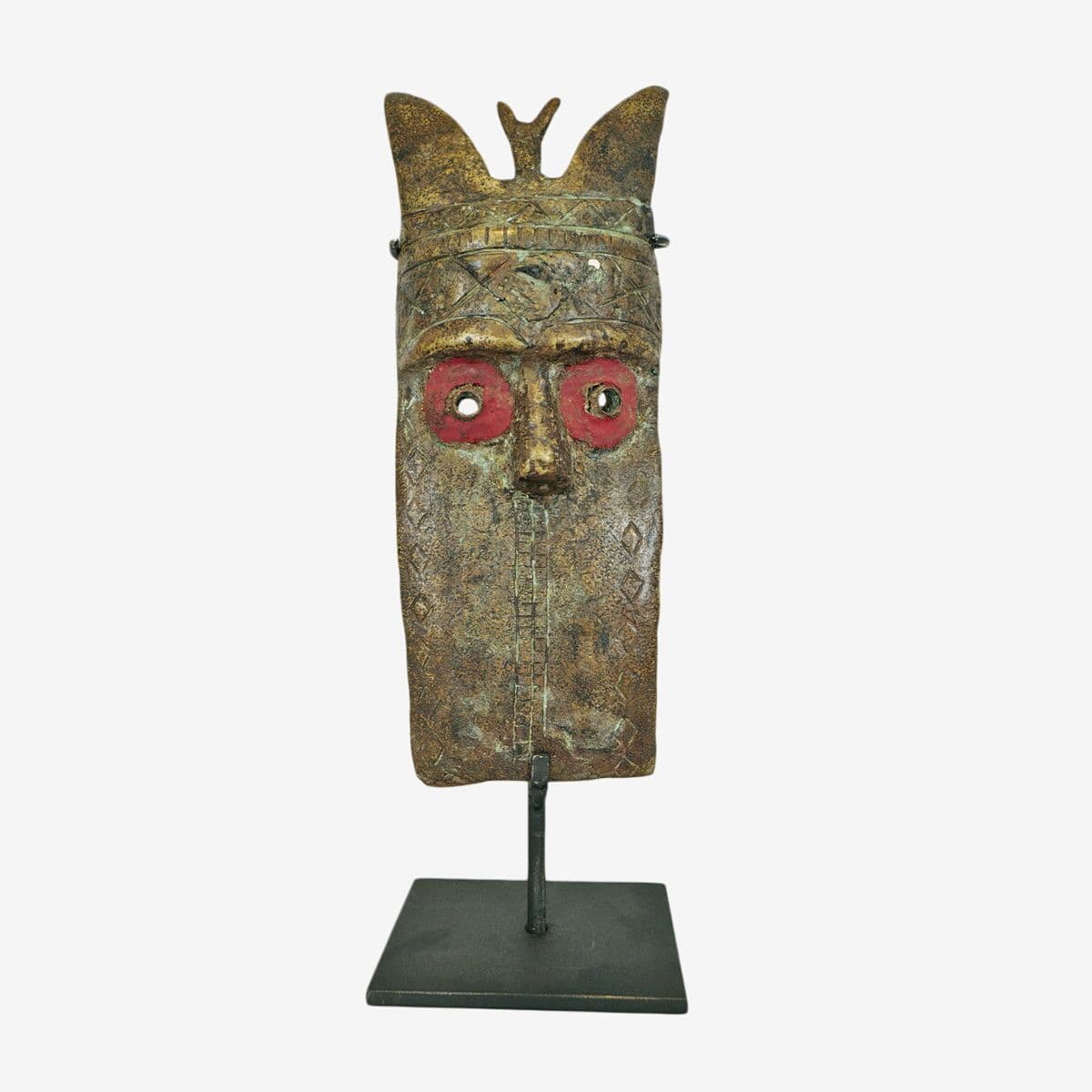 Old Bronze Passport Toma Mask on Stand - Image 1