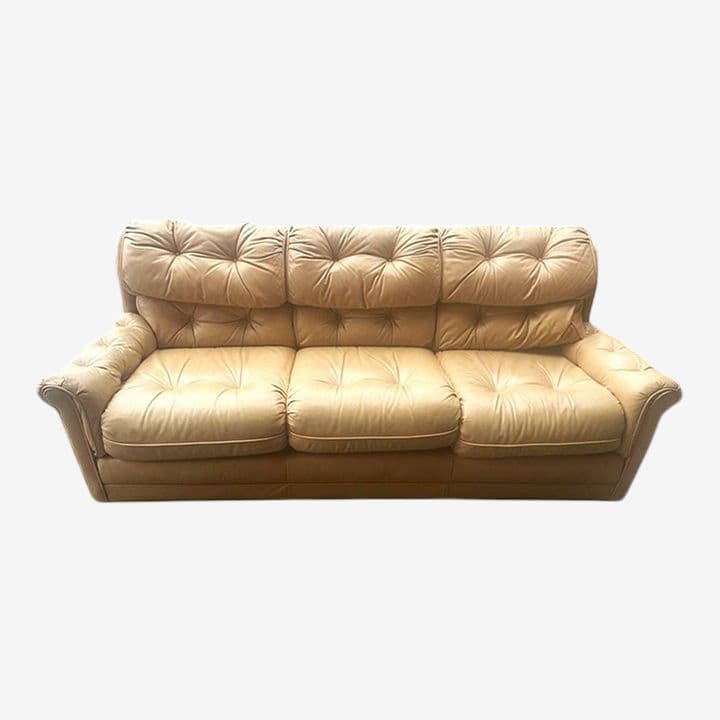 Vintage Leather Tufted Sofa Made in Hickory, North Carolina - Light Tan Color - Late 20th Century - Image 1