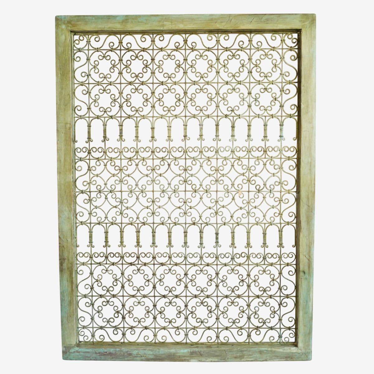 Large Green Wood Framed Open Iron Screen - Image 1