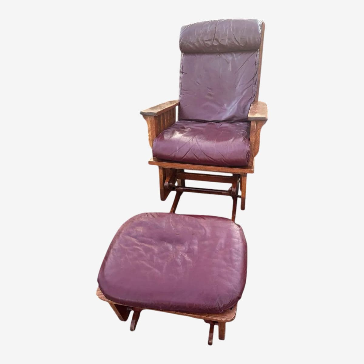 Arts & Crafts Quarter Sawn Oak Glider Rocker and Ottoman Set - Vintage Late 20th Century - Image 1